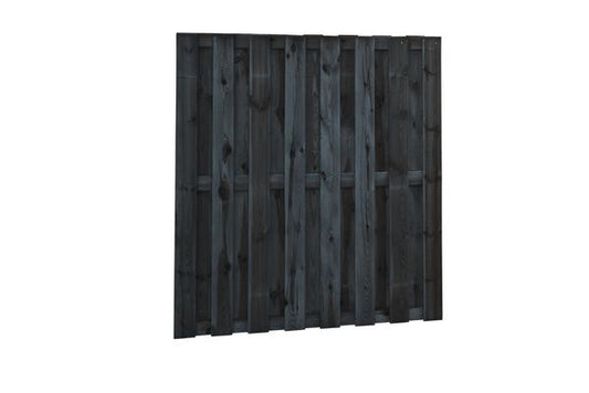 Naaldhout geschaafd plankenscherm 18-planks 15 mm, 180 x 180 cm, recht, geïmpregneerd en zwart gedompeld.