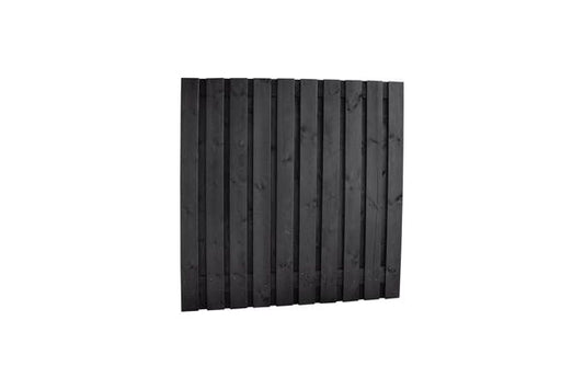 Naaldhout geschaafd plankenscherm 21-planks 15 mm, 180 x 180 cm, recht, geïmpregneerd en zwart gedompeld.